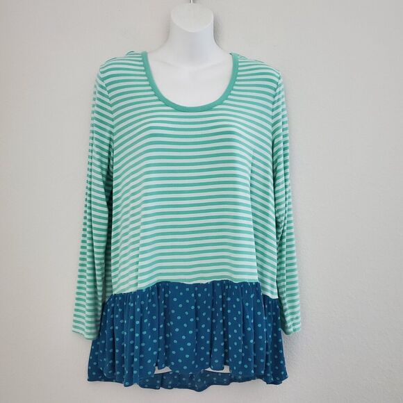 Matilda Jane Top Medium Green Striped Talk Tomorrow Modal Mixed Media Preppy - Picture 1 of 7